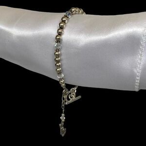 NB# Striking 7” Sterling 925 Beaded Silver Bracelet & Skate Charm